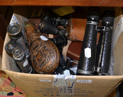 Lot 1163 - Ten various pairs of vintage binoculars (some in original cases), a CUB three-draw pocket telescope