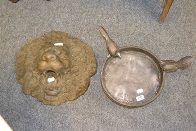 Lot 1189 - Lion mask wall fountain and small lead bird bath (2)