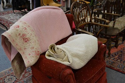 Lot 1193 - Cream Durham quilt and another in pink with rose trims (2)