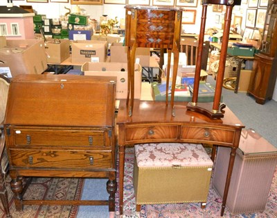 Lot 1196 - A reproduction plant stand, marble top cabinet, oak bureau, a machine made rug of oriental...