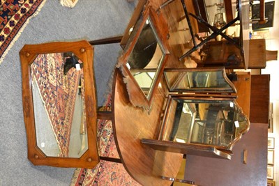 Lot 1203 - Georgian mahogany mirror, 19th century tryptic mirror and an oak framed hall mirror