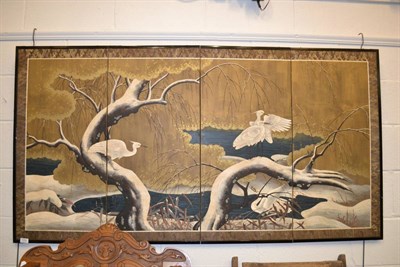 Lot 1205 - Small Japanese four fold painted screen