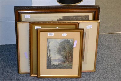 Lot 1208 - Three watercolours and two hunting prints