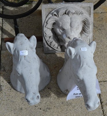 Lot 1217 - Pair of horse heads and a lion mask