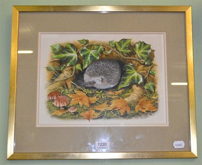 Lot 1220 - Ralph Waterhouse (b.1943), A Hedgehog amongst leaves and mushrooms, signed, watercolour