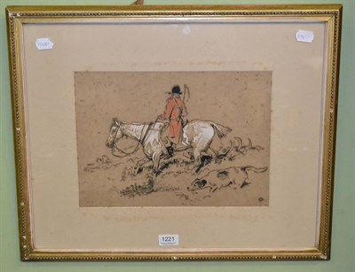 Lot 1221 - Circle of Cecil Aldin, a huntsman and hounds, indistinctly signed with artist's monogram, mixed...