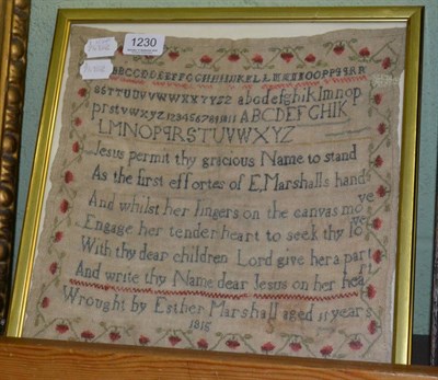 Lot 1230 - Alphabet sampler by Esther Marshall, aged 11 years, 1815