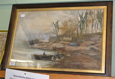 Lot 1231 - Watercolour rural beach/harbour scene