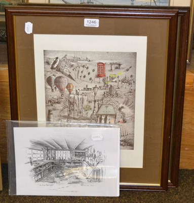 Lot 1246 - Two framed prints and one pencil drawing by Val Doonican and family letters