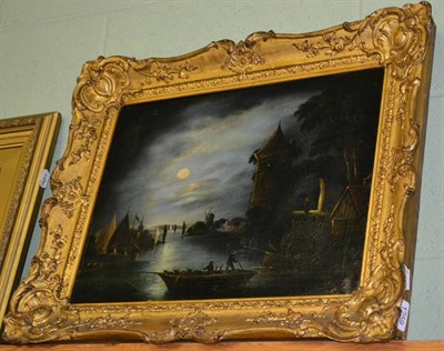 Lot 1259 - 19th century oil on canvas moonlit shipping scene, unsigned, Abraham Pelker, in a gilt frame