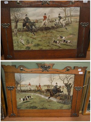 Lot 1266 - Pair of hunting prints in ornate Art Nouveau frames