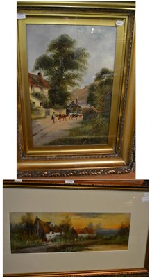 Lot 1267 - Late 19th century oil on canvas, herding cattle by a cottage signed C F Watson, in a gilt frame and