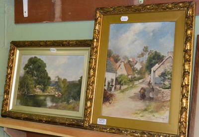 Lot 1273 - Two oil paintings by J Goddard, one depicting cattle watering, the other a village scene