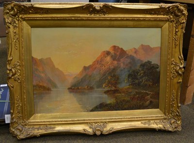 Lot 1285 - F E Jamieson (1895-1950) A highland landscape at sunset, signed, oil on canvas, 39cm by 59.5cm