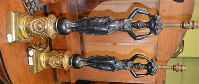 Lot 1321 - Pair of bronze effect lamps depicting maidens on plinths