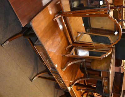 Lot 1328 - Reproduction mahogany sofa table, a triptych dressing mirror and two occasional tables