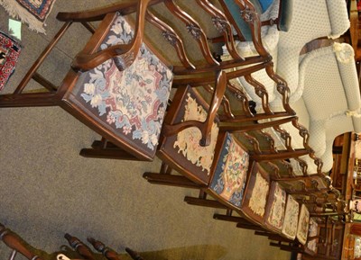 Lot 1371 - Set of eight Georgian style mahogany dining chairs with wavy backs and woolwork seats