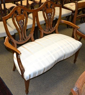 Lot 1378 - 19th century mahogany inlaid double shield back sofa with modern silk upholstery