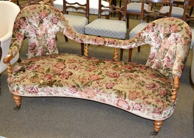 Lot 1381 - Victorian mahogany framed open settee with velvet floral upholstery