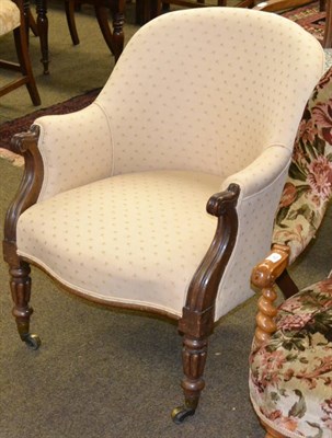 Lot 1382 - Mahogany framed tub chair with cream upholstery