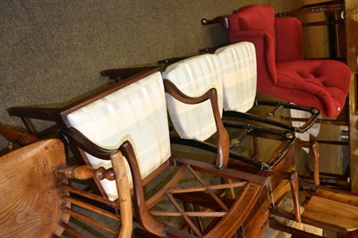 Lot 1394 - 19th century mahogany framed carver chair, pair of ebonised salon chairs and a modern red...