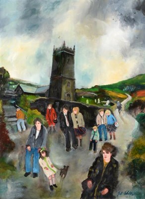 Lot 119 - Gill Watkiss (b.1938)  "Visiting St Leven Church " Signed and dated 2009, oil on canvas, 78cm...