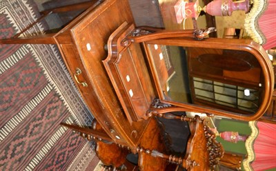 Lot 1414 - Mahogany inlaid bow front side table with single drawer and a Victorian mahogany dressing mirror