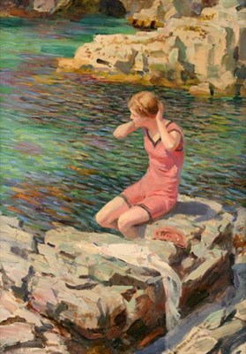 Lot 122 - Attributed to Rowland Wheelwright RBA (1870-1955)  The Bather Indistinctly signed, oil on...