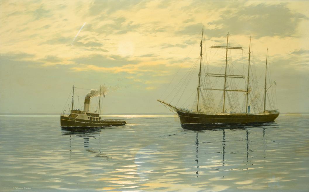 Lot 123 - John Steven Dews (b.1949)  "Garthpool, In the Humber with Hull Tugs Scotsman and Prizeman " Signed