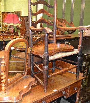 Lot 1428 - Ladder back chair, tray and toilet mirror