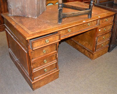 Lot 1432 - Burr walnut veneered pedestal desk