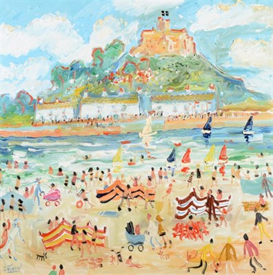Lot 125 - Simeon Stafford (b.1956)  "St Michael's Mount " Signed, inscribed verso, oil on canvas, 80cm by...