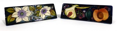 Lot 18 - A Modern Moorcroft Queen's Choice Pattern Name Plaque, designed by Emma Bossons, length 18cm; and A