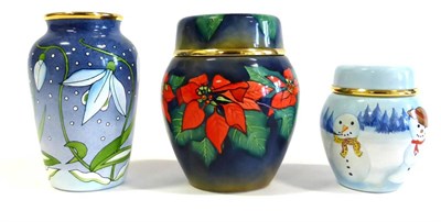 Lot 45 - A Group of Three Moorcroft Enamels, two ginger jars and covers and one vase comprising:...