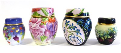 Lot 50 - A Group of Four Moorcroft Enamel Ginger Jars and Covers, comprising: Fuchsia 6/15, Bittersweet,...