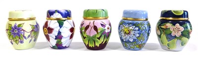 Lot 51 - A Group of Five Moorcroft Enamel Ginger Jars and Covers, comprising: Pear and Blossom,...