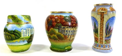 Lot 53 - A Group of Three Moorcroft Enamels, two vases and a ginger jar and cover comprising:...