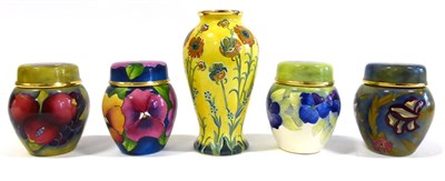 Lot 55 - A Group of Five Moorcroft Enamels, four ginger jars and covers and one vase comprising:...