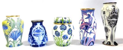 Lot 57 - A Group of Five Moorcroft Enamels, four vases and one ginger jar and cover comprising:...