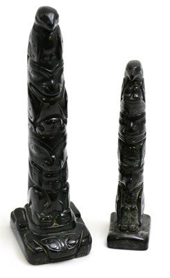 Lot 66 - Two argilite style carvings, both signed THORN, CANADA