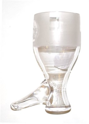 Lot 76 - Georgian stirrup glass in shape of a boot, engraved with panel showing game bird
