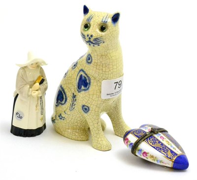 Lot 79 - Modern Royal Worcester china candle snuffer, small Gallé style pottery cat and a sevres...