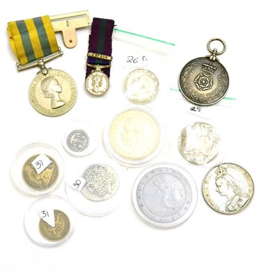 Lot 80 - A group of coins and medals including the Korea medal and ribbon, miniature Cypru medal,...