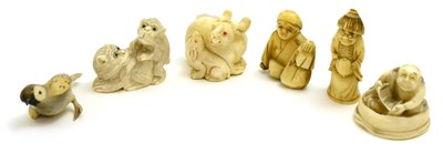 Lot 81 - A group of early 20th century Japanese ivory nestukes including monkeys, rabbits and figures...
