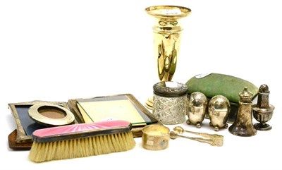 Lot 96 - A small quantity of silver including photograph frames, a vase, a napkin ring, enamel backed brush