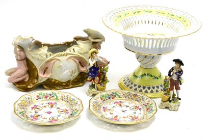 Lot 123 - Continental china including pair of figures, pedestal bowl and Ernst Wahliss vase