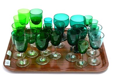 Lot 128 - Collection of predominantly 19th century wine glasses in green glass (24)