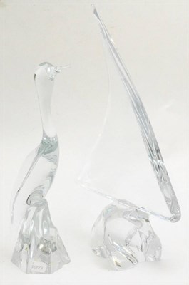 Lot 148 - A large Daum glass figure of a sailing boat, together with a large Daum glass figure of a stalk