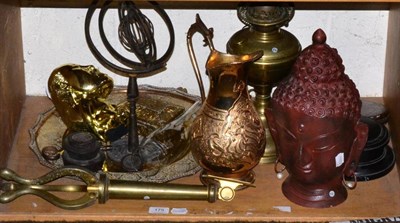 Lot 175 - Shelf of assorted brass and other metal wares