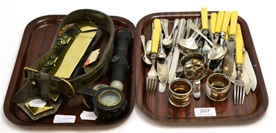 Lot 207 - Silver teaspoons, silver napkin rings, military compass, belt with Mr Fawcett Osmotherley N/A...